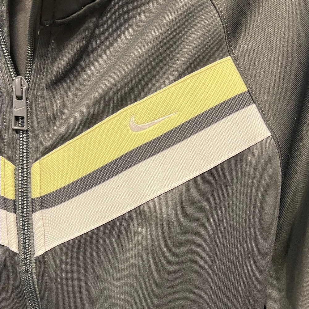 Nike Women's Gray Track Jacket with Yellow and White Stripes - Picture 2 of 3